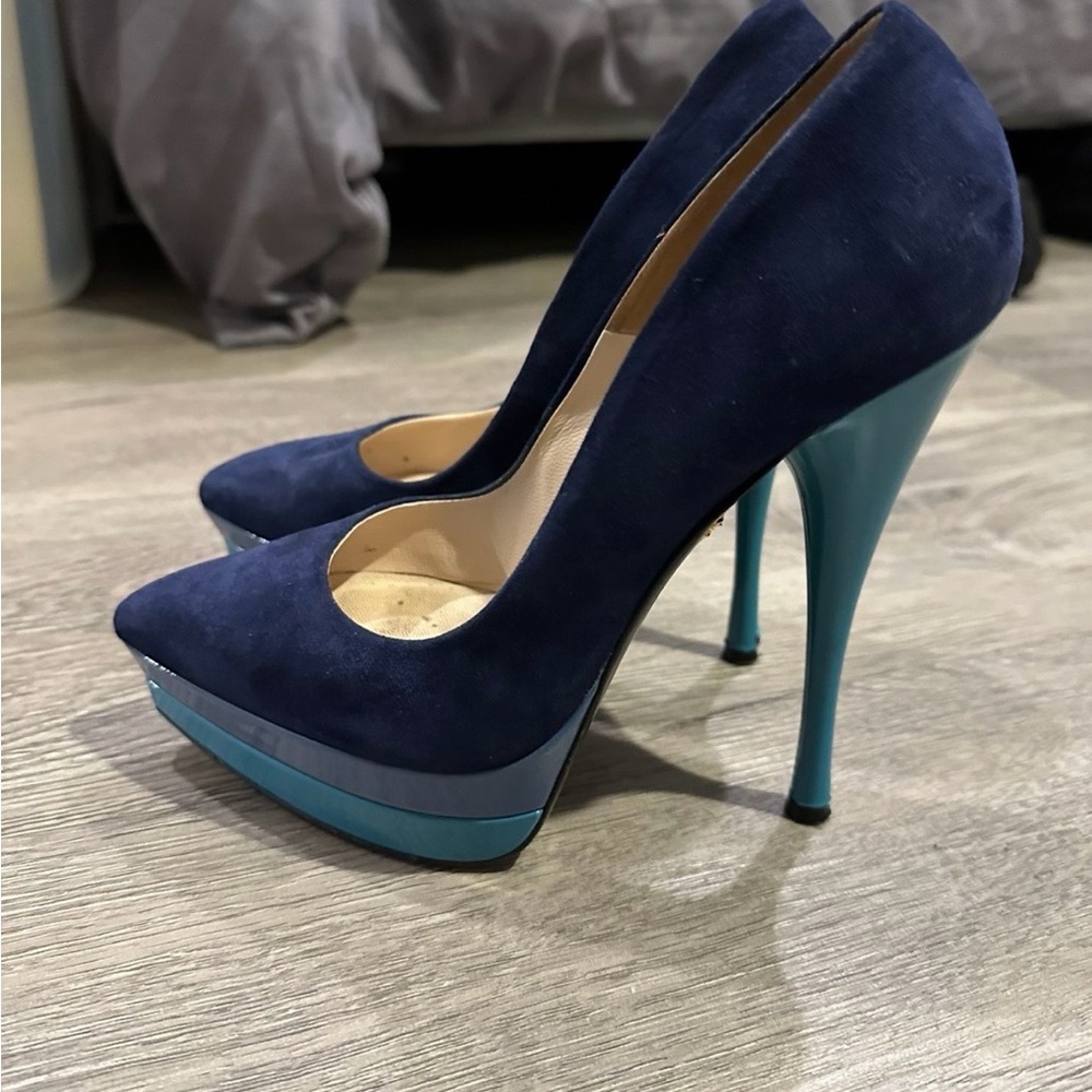 Versace Navy and Aqua Heels